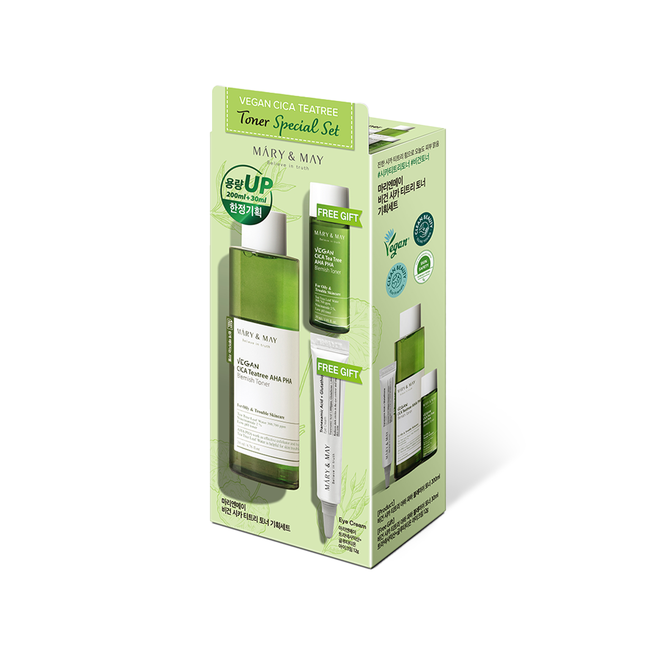 [Mary&May] Vegan CICA Tea Tree Toner Special Set (200ml+30ml+Eye cream 12g)